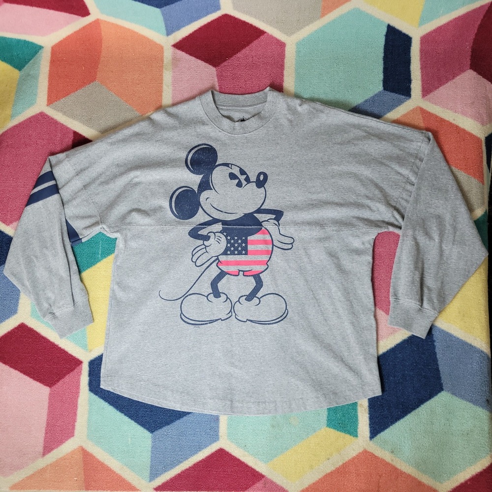 Disney Spirit Jersey Mickey Mouse American‎ Flag Walt Disney World Gray Large
